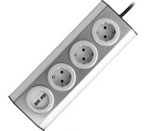 Orno Gniazdo meblowe  kuchenne z ladowarka USB  montowane na rzepy z przewodem 1 5m - 3x2P+Z schuko  2xUSB  INOX z przewodem 1 5m. ( FS 4(GS) FS 4(GS) )