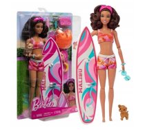 Barbie Doll with Surfboard and Puppy Poseable Brunette Barbie Beach Doll ( HPL69 ) bērnu rotaļlieta