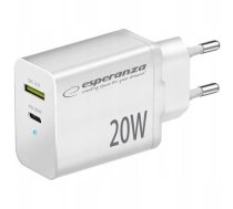 Esperanza 20w usb-c pd 20w / usb-a qc 3.0 18w white charger ( 5901299960578 13773816 EZC105W ) iekārtas lādētājs