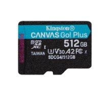 Kingston Technology 512GB microSDXC Canvas Go Plus Gen4 200R A2 U3 Single Pack w/o ADP ( SDCG4/512GBSP ) atmiņas karte