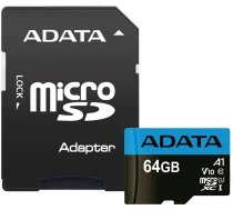 microSD Premier 64GB UHS1/CL10/A1+adapter ( 4713218461933 2986740 ADATA-391 AUSDX64GUICL10A1-RA1 )