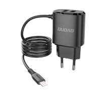 Dudao 2x USB wall charger with built-in Lightning 12 W cable black (A2ProL black) ( A2PRO_Lightning_black 63720-uniw 6970379610633 89740 A2ProL black DUD-A2ProL ) iekārtas lādētājs