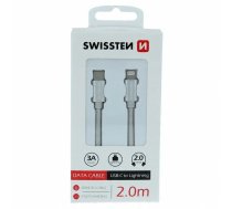 Swissten Textile Universāls Quick Charge 3.1 USB-C uz Lightning Datu un Uzlādes Kabelis 2m Sudraba ( 71529202 8595217476394 ) aksesuārs mobilajiem telefoniem