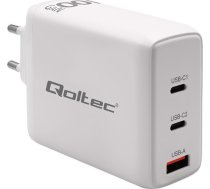 Qoltec 100W GaN Wall Charger 5-20V 1.5-5A 2 x USB-C PD 1 x USB QC 3.0 White ( 51826 ) iekārtas lādētājs