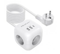 Qoltec 6-in-1 extension power cube with illuminated switch 3x AC 2x USB 1x USB-C PD 20W White 2m cable ( 5901878525471 ) elektrības pagarinātājs