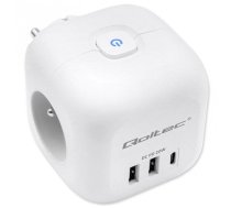 Qoltec power cube extension cord 6in1 with illuminated switch 3x AC 2x USB 1x USB-C PD 20W White ( 5901878525488 ) elektrības pagarinātājs