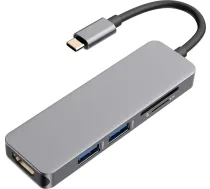 RoGer USB-C Hub 5in1 ar USB 3.0 x2 / HDMI / SD karšu lasītāju / TF karšu lasītāju ( RO 5IN1HUB 4752168093238 ) USB centrmezgli