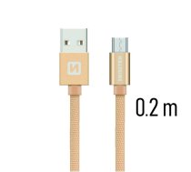 Swissten Textile Quick Charge Universāls Micro USB Datu un Uzlādes Kabelis 0.2m Zeltains ( SW QU MICR USB 0.2 GO 8595217455429 ) USB kabelis