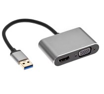 RoGer DrongDisplay Adapteris USB to VGA/HDMI + Audio / iOS/Android/Windows/macOS ( RO DGK 2IN1 2 ) kabelis video audio