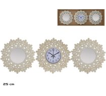 Pulksteņa komplekts ar 2 spoguļiem ziedu motīvs 25 x 25 x 3 cm DECORLIFE 8445393379067 (8445393379067) ( JOINEDIT86948355 ) Sienas pulkstenis