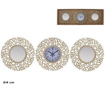Pulksteņa komplekts ar 2 spoguļiem zari 24 cm 24 x 24 x 3 cm DECORLIFE 8445393379081 (8445393379081) ( JOINEDIT86948357 ) Sienas pulkstenis