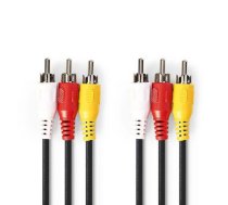 Kompozitvideo kabelis 3x RCA Male - 3x RCA Male 1 5 m melns ( CVGL24300BK15 ) kabelis video audio