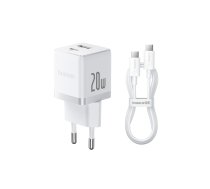 Sienas atrais ladetajs Palm 20W USB + USB-C QC3.0 PD3.0 ar USB-C kabeli 1 m balts P10111608213-01 (6932172677374) ( JOINEDIT73688951 ) iekārtas lādētājs