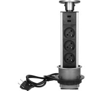 Orno Gniazdo meblowe Orno FS-17 potrojne wysuwane z blatu z ladowarka USB i przewodem 1 8m 3x2P+Z inox FS-17 (5908254826726) ( JOINEDIT62716373 )