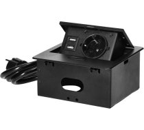 Orno Wpuszczane gniazdo meblowe z ladowarka USB i przewodem 1 5m 1x2P+Z Schuko 2xUSB (typ A 2 1A) plaski rant frezowany czarny 14090087 (5908254826641) ( JOINEDIT63719665 )