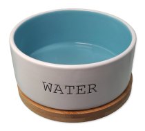 Dog Fantasy Water Bowl With Bamboo Stand M keramikas ūdens bļoda suņiem ar bambusa statīvu, balta/zila, 0,85 l | 8595681843425 | 454-80981