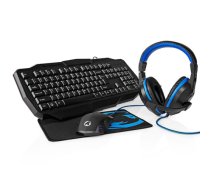 Nedis GCK41100BKUS Spēļu komplekts 4-in-1 (austiņas, tastatūru ar apgaismojumu, optisko peli un neslidošu peles paliktni)
