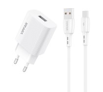 Vipfan tīkla lādētājs Vipfan E01, 1x USB, 2.4A + USB-C kabelis (balts)