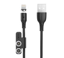 Foneng X62 magnētiskais 3in1 USB uz USB-C / Lightning / Micro USB kabelis, 2.4A, 1m (melns)