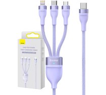 Baseus 3in1 USB kabelis Baseus Flash Series 2, USB-C + micro USB + Lightning, 100W, 1.5m (violeta)