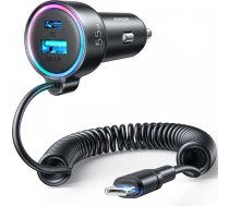 Joyroom fast car charger 3 in 1 with USB Type C cable 1.5m 55W black (JR-CL07)