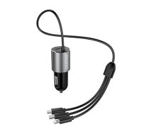 Dudao Auto lādētājs Dudao R5Pro 1x USB, 3.4A + 3in1 USB-C / Micro USB / Lightning kabelis (pelēks)