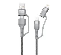 Dudao USB kabelis Dudao L20xs 4in1 USB-C / Lightning / USB-A 2.4A, 1m (pelēks)