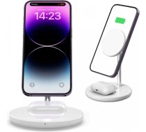 4Kom.pl 2in1 QI 15W 2in1 Magnetic MagSafe Wireless Charger for Apple iPhone AirPods White