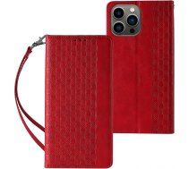 Hurtel Magnet Strap Case iPhone 14 Pro Case with Flip Wallet Mini Lanyard Stand Red (universal)