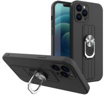 Hurtel Ring Case silicone case with finger grip and stand for iPhone 13 mini black (universal)