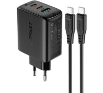 Acefast 2in1 wall charger 2x USB-C / USB-A 65W, PD, QC 3.0, AFC, FCP (set with USB-C 1.2m cable) black (A13 black) (universal)