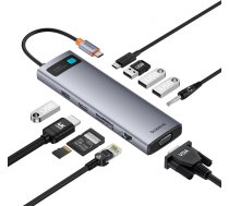 Baseus HUB 11in1 Baseus Metal Gleam Series USB-C to USB-C PD / 3x USB-A 3.0 / USB-A 2.0 / HDMI / VGA / AUX / RJ-45 / SD TF - gray (universal)