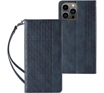 Hurtel Magnet Strap Case Case for iPhone 14 Flip Wallet Mini Lanyard Stand Blue (universal)