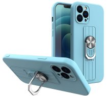 Hurtel Ring Case silicone case with finger grip and stand for iPhone 12 mini light blue (universal)