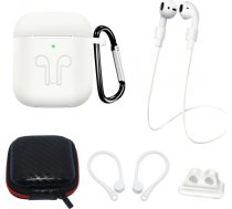 Hurtel Silicone Case Set for AirPods 2 / AirPods 1 + Case / Ear Hook / Neck Strap / Watch Strap Holder / Carabiner - White (universal)
