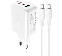 Acefast 2in1 wall charger 2x USB-C / USB-A 65W, PD, QC 3.0, AFC, FCP (set with USB-C 1.2m cable) white (A13 white) (universal)