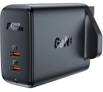 Acefast GaN charger (UK plug) 2x USB Type C 50W, Power Delivery, PPS, Q3 3.0, AFC, FCP black (A32 UK) (universal)