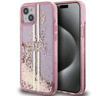 Guess Liquid Glitter Gold Stripes case for iPhone 15 Plus / 14 Plus - pink (universal)