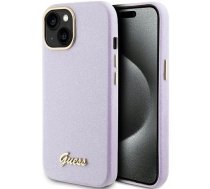 Guess Glitter Glossy Script case for iPhone 15 - lilac (universal)