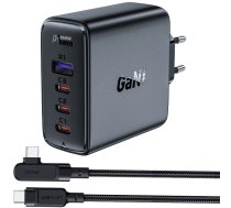 Acefast fast charger GaN 3xUSB-C/1xUSB-A 100W black + angled cable USB-C - USB-C 100W 2m black (universal)
