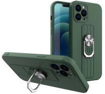 Hurtel Ring Case silicone case with finger grip and stand for iPhone 12 mini dark green (universal)
