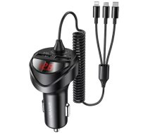 Usams Car charger 2x USB cables 3in1 C22 (lightning microUSB USB-C) black/black CC119TC01 (US-CC119)