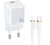 Usams Wall charger 1x USB-C T45 30W PD3.0 Fast Charging cable U63 USB-C/Lightning white/white UXTZH02 (USAMS-UX)