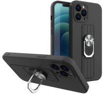 Hurtel Ring Case silicone case with finger grip and stand for Samsung Galaxy A42 5G black (universal)