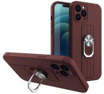 Hurtel Ring Case silicone case with finger grip and stand for iPhone 12 mini brown (universal)