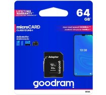 Goodram Microcard 64 GB micro SD XC UHS-I class 10 memory card, SD adapter (M1AA-0640R12) (universal)