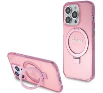 Guess Ring Stand Script Glitter MagSafe case for iPhone 15 Pro Max - pink (universal)