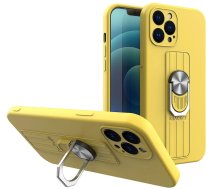 Hurtel Ring Case silicone case with finger grip and stand for iPhone 13 mini yellow (universal)