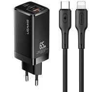 Usams Wall charger MT 2xUSB-C USB GaN 65W T33 PD USB-C-Lightning 30W Fast Charging cable black/black MTXLOGTL01