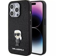 Karl Lagerfeld Fixed Glitter Ikonik Logo Metal Pin Back Case Aizsargapvalks Priekš Apple iPhone 15 Pro